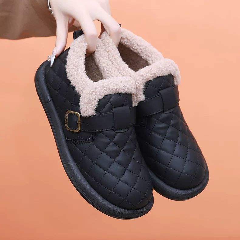 

Cotton shoes women s winter old north leather surface flat bottom non-slip mother short boots piled thickened waterproof and cold-proof snow boots 39 чёрный