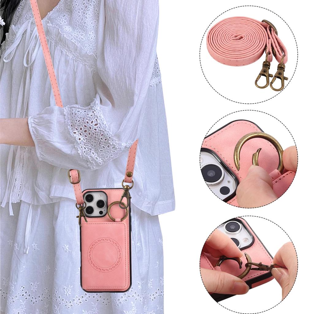 Ring Crossbody Wallet Card Holder Slot Phone Case for IPhone 16E 16 15 14 13 12 11 Pro Max X XS XR 7 8 Plus Car Magnetic Cover