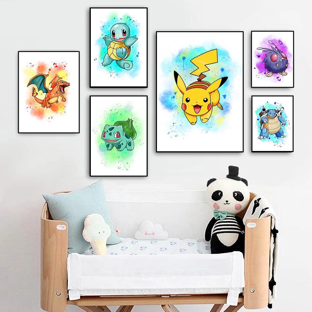 

Pokémon Watercolor Poster Pikachu Charmander Charizard Squirtle Bulbasaur Art Painting Children s Room decoration Pokemon No Frame