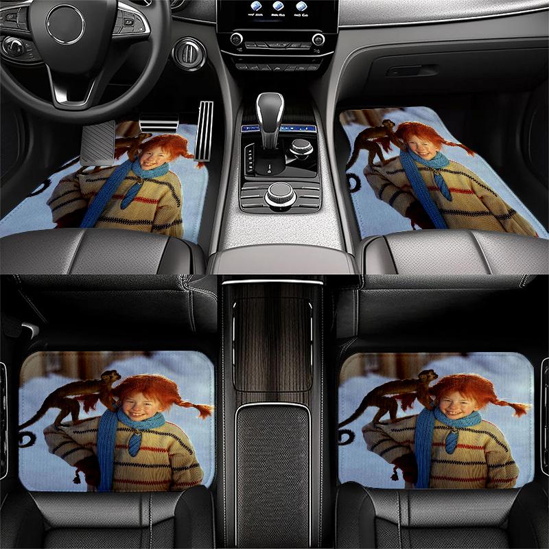 Inger Pippi pattern  Black Car Floor Mats Full Coverage All-Season Car Mats, XPE Non-Slip And Wear-Resistant Mats Suitable for SUV Interiors, Textured