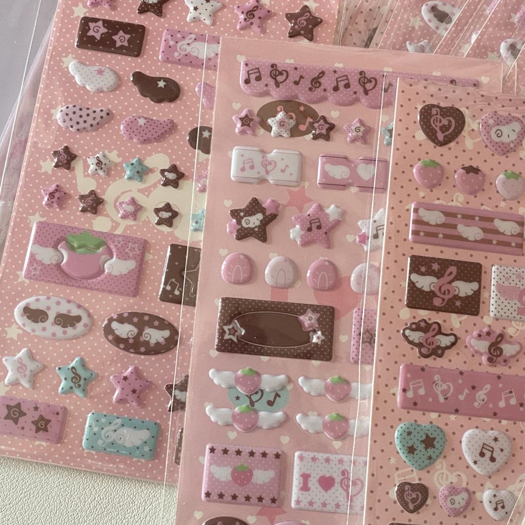 1/4PCS Adorable Cartoon 3D Heart Shaped Star Bubble Stickers Wings Print Stickers DIY Scrapbook Log Decoration Collage Supplies
