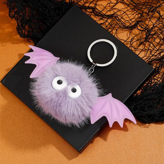 Holiday Gift for Men Halloween Bat Plush Keychain, Cute Devil Furry Pendant Funny Bag Decoration Keys, Vintage Silver Alloy Key Ring, Spooky