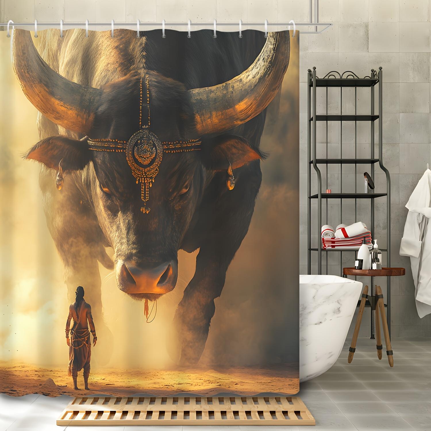 

1Pc Modern Abstract Creative Art Giant Animal Cow And Figure Back Shower Curtain, Bathroom Decoration, Including Shower Curtain W60H190(CM)-1 Pcs