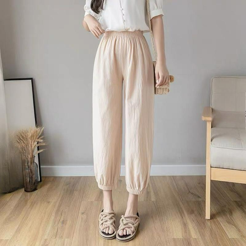 Cotton and Linen Bloomers Women's Summer Loose High-waisted Drape Linen Nine-point Trousers Casual Thin Carrot Harem Pants