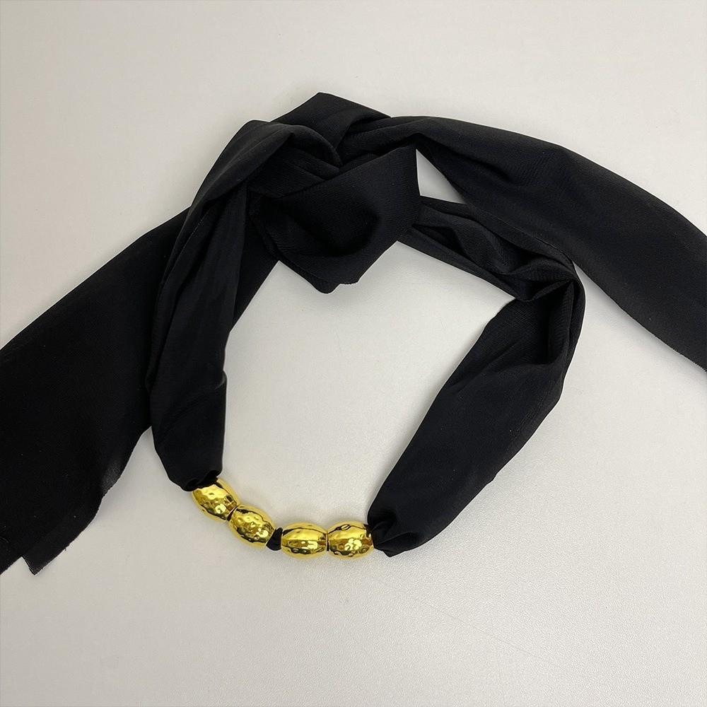 Personality Lace-up Collarbone Chain Elegant Ribbon Choker Beaded Silk Scarf Necklace  Decoration