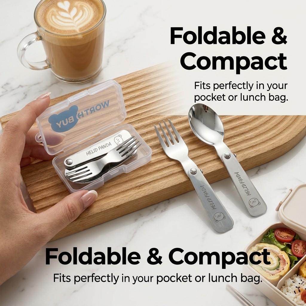 3Pcs/Set Portable Folding Fork Spoon With Box 304 Stainless Steel Cutlery Set Mini Cute Tableware Set Suitable for Kids Students