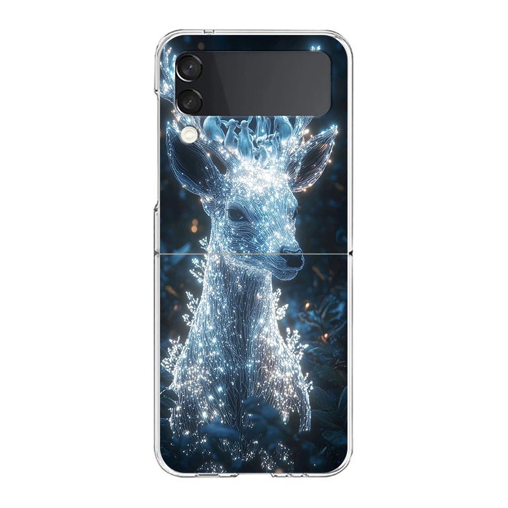 

Phone Cover For Samsung Galaxy Z Flip 7 6 5 4 Case Transparent For Samsung Z Flip 3 Hard PC Foldable Cartoon Cute Animal Deer for Samsung Z Flip