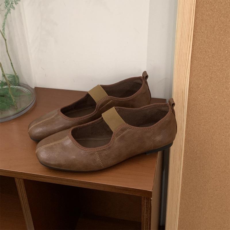 Suding's new one-word belt silver Mary Jane shoes women's soft flat ballet shoes light mouth retro casual shoes
