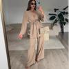 Dámský top s dlouhým rukávem na knoflíky a kalhoty širokého střihu Set Ležérní elegantní outfit Podzimní kancelářské oblečení