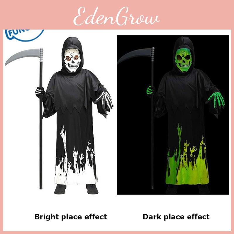 Halloween Kids Grim Reaper Death Costume With Luminous Sickle Prop