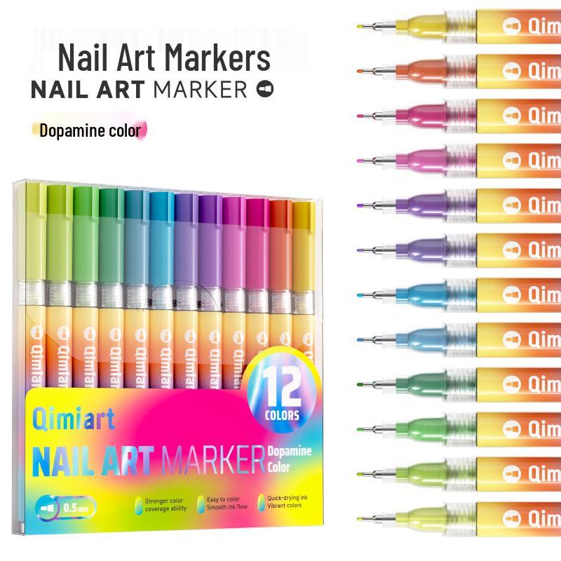Blue Fruit Quick-Dry Nail Art Pens - 12 Colors for Painting, Coloring, & Outlining Quick Dry Ink/Easy Coloring