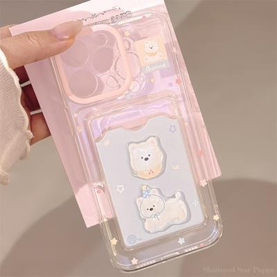 Korean Style Puppy Card Holder for Apple 17 Promax Phone Case for IPhone 16 Transparent 14 Full Cover 13 Three-dimensional