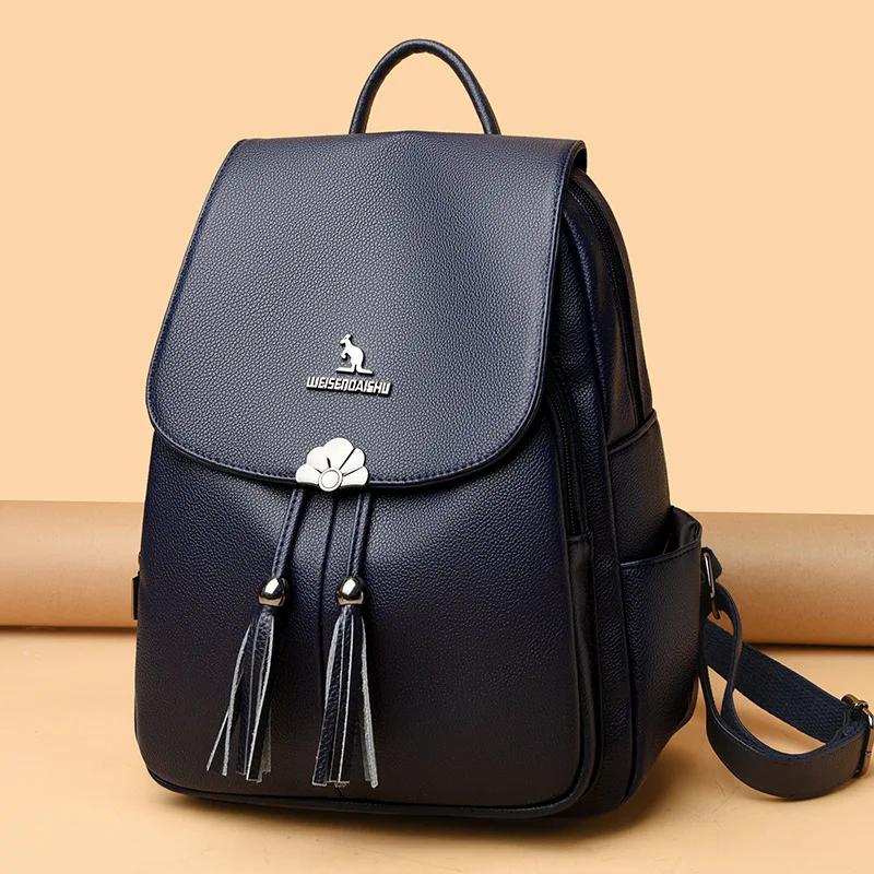 Soft Leather Large Capacity School Bag Outdoor Travel Backpack for Girls and Women New