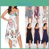 Fashion Summer Womens Sleeveless Vneck Dress With Irregular Printing And Strap Details