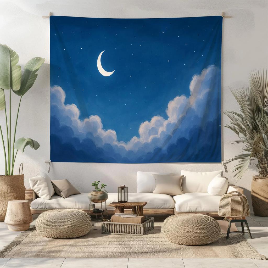 VIKAMA Ins Minimalist Crescent Moon Cloud Tapestry Healing Starry Sky Background Cloth Living Room Decoration