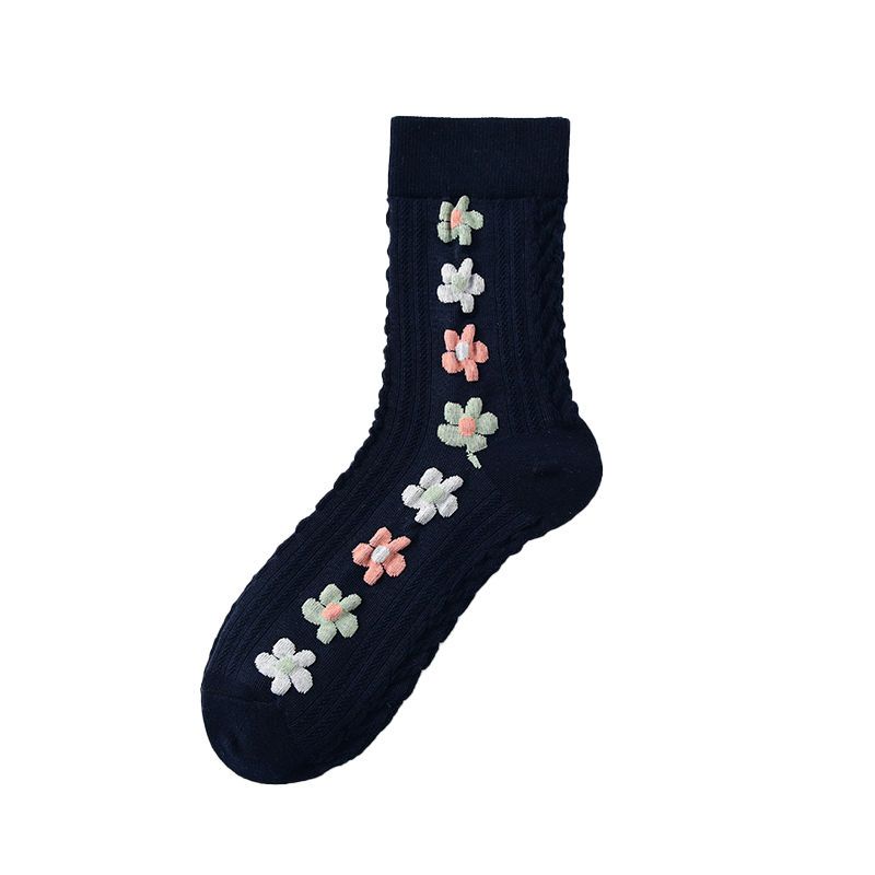 3/5pcs Spring Autumn Japanese Harajuku Woman Socks Cotton with Flowers Funny Socks Women Korean Style Kawaii Girls Calcetines Mujer
