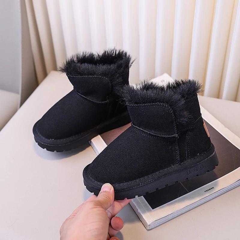 2024 Children Plush Keep Warm Boots for Girls Winter New Fashion Korean Style Soft Bottom Anti-slippery Versatile Leather Shoes