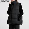 BITCED Women's Autumn/Winter Sleeveless Cotton Coat Mid-Length Stand Collar Thermal Down-Filled Cotton Vest Thickened Waistcoat Outerwear