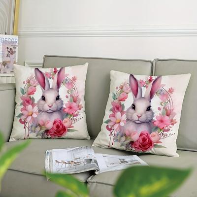 2 Pack Easter Bunny Pillowcases, Modern Style, Decorative Square Zippered Pillowcases