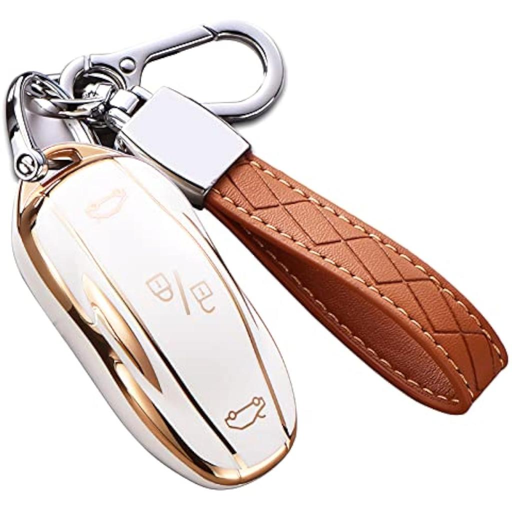 For Tesla Model X Key Fob Cover with Keychain, Full Cover Protection Key Fob Case Premium Soft TPU Smart Remote Key Holder
