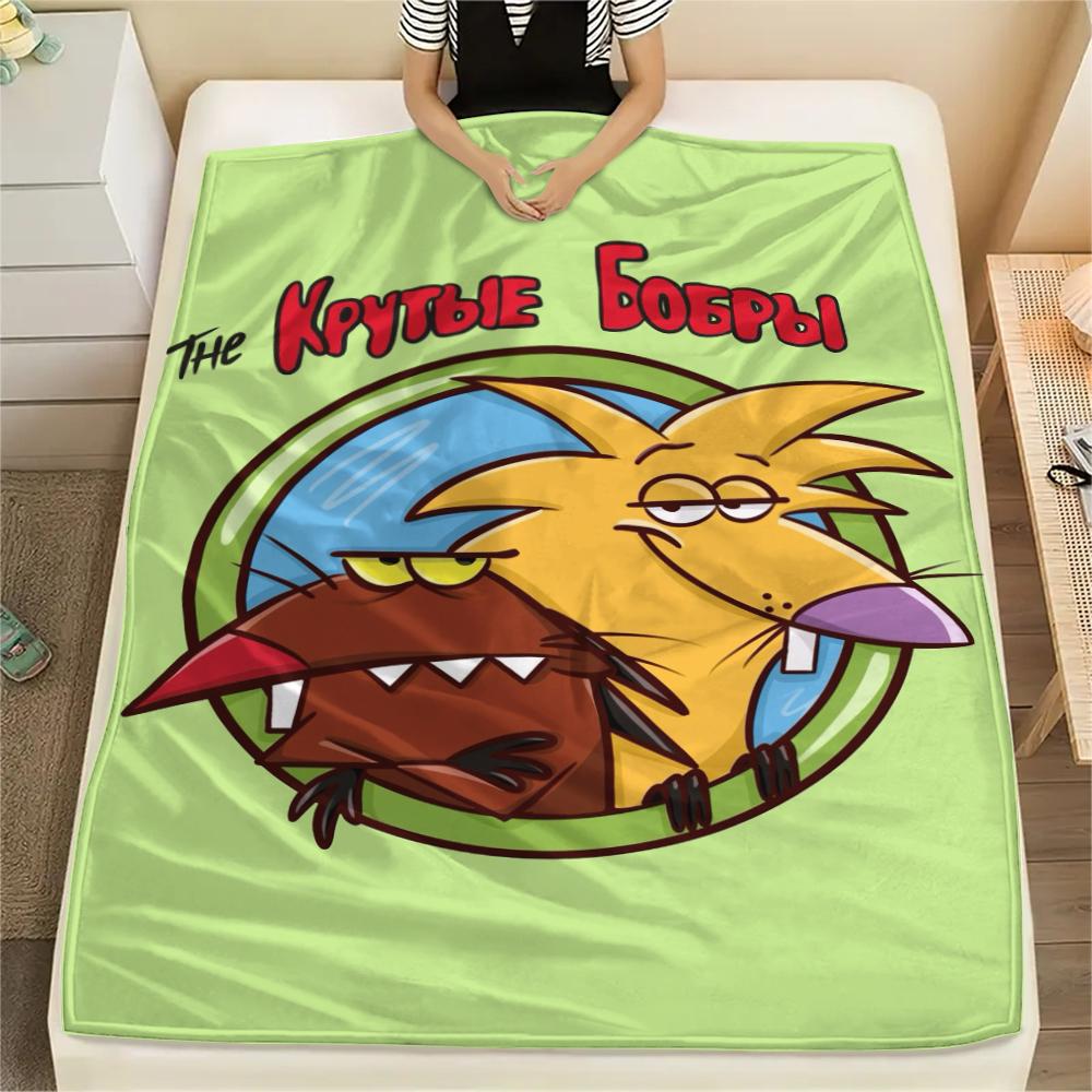 1PC The Angry Beavers Print Flannel Blanket, High quality Comfortable for All Seasons, Home Decor, Warmth and Comfort, Perfect for Christmas Gifts205
