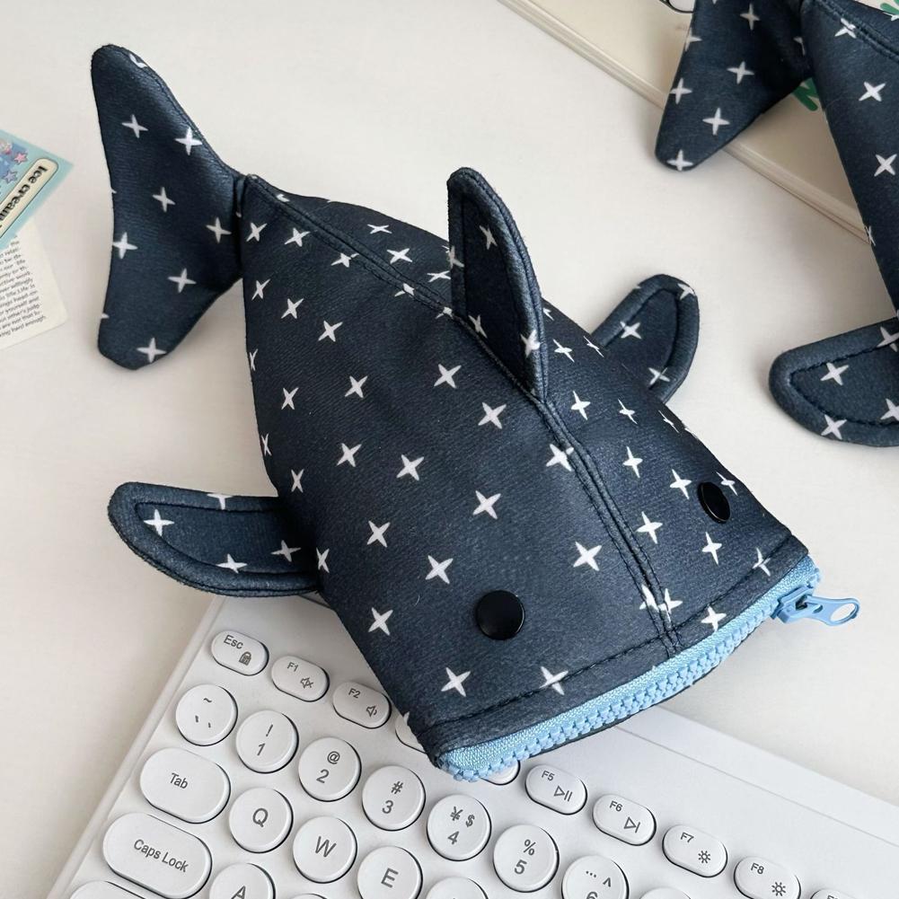 Funny Shark Pencil Case, Large Capacity Blue Pencil Pouch with Zipper Marker Stationery Organizer Pen Bag for Students Boys Gift