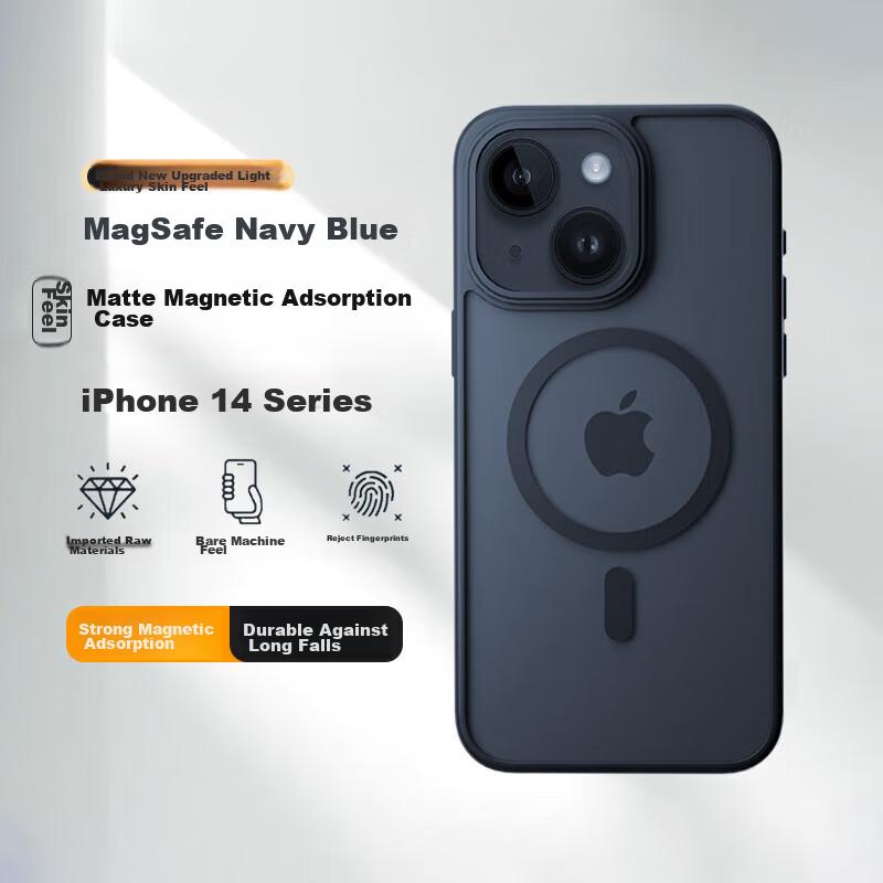 IPhone 14 Case, Compatible with IPhone 14, MagSafe Magnetic Wireless Charging, Ultra-Thin Shockproof Skin-Friendly Frosted Semi-Transparent, Navy Blue