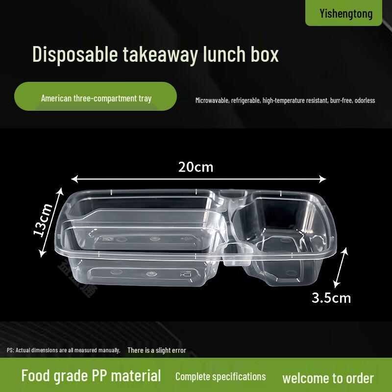 Yishengtong Disposable 3-Compartment Microwavable Food Trays (300 Pack)