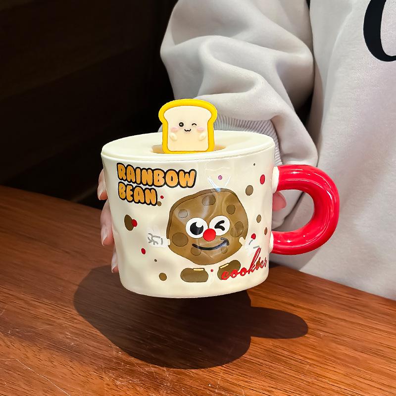 Cute Cartoon Mug with Lid Spoon Ceramic Cup for Girls with High Appearance Office Water Cup Practical Birthday Gift