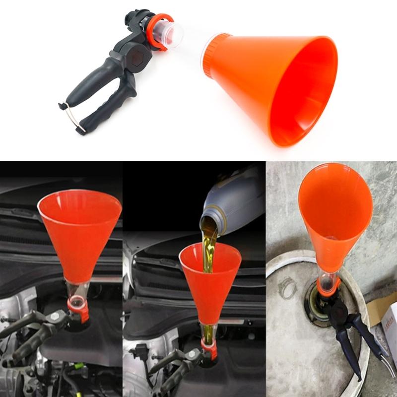 Universal Oil Filter, Engine Oil Funnel with Adjustable Fixed Clamps, Oil Filling Pour Tool Fast Oil Changing Funnel