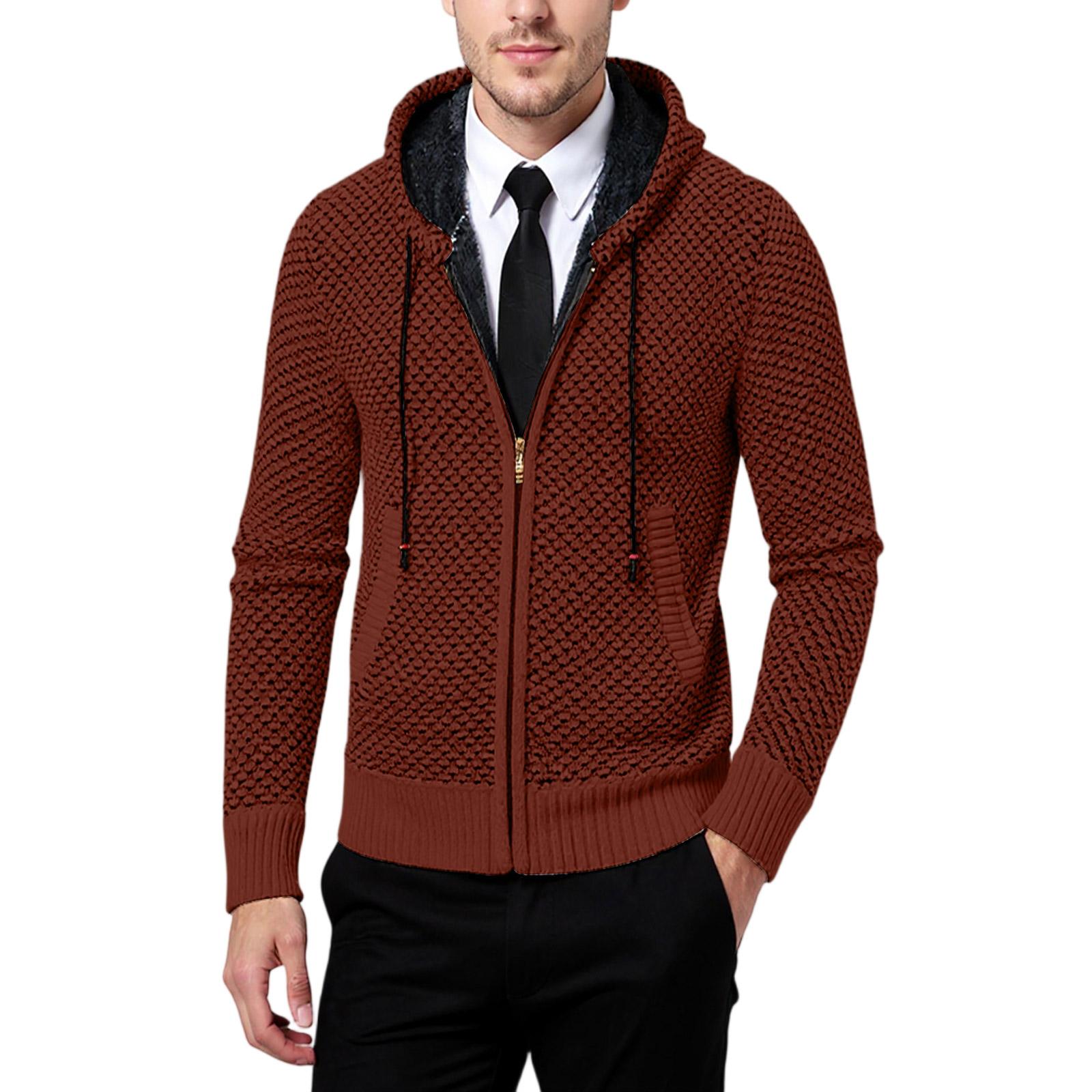 

Мужской Маленький Ананасовый Игольчатый Капюшон Капюшон Добавление Флиса Мода Вязаный Свитер Свитер Пальто M коричневый