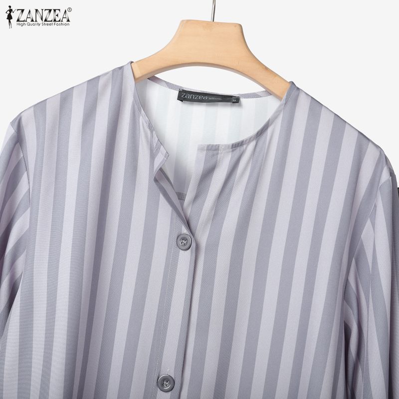 ZANZEA Bluză cu mânecă lungă și pantaloni Costum casual cu două piese cu dungi