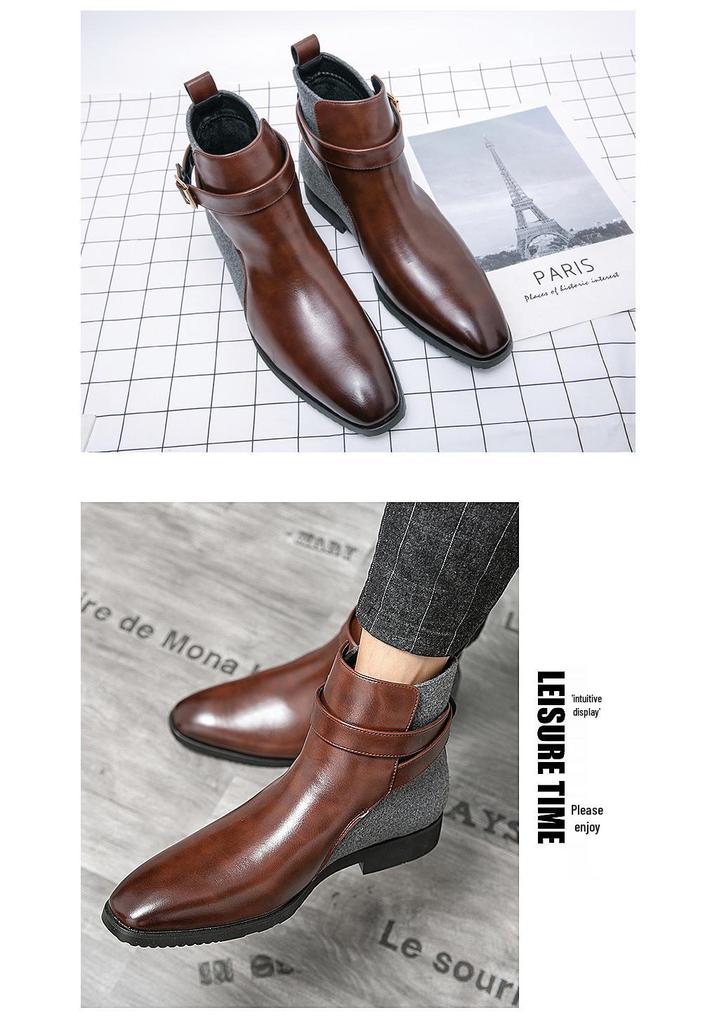 Men's Large Size Autumn-Winter Patchwork Leather Ankle Boots - European American Fashion Slip-On, British Business Formal Style, Size 48