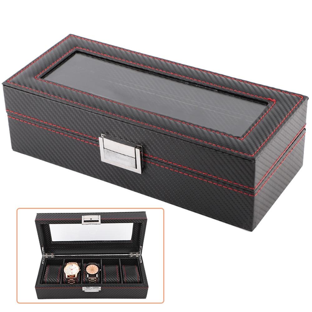 5-Slot Watch Box Carbon Fiber Display Case Durable Watch Case Storage