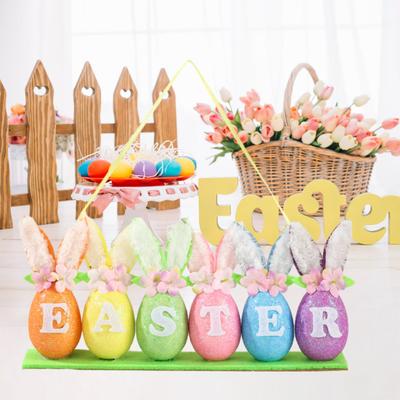 Easter Bunny Egg Ornaments Colorful Foam Easter Eggs with Bunny Ear for Tree Wall Door Window Spring Party Decoration