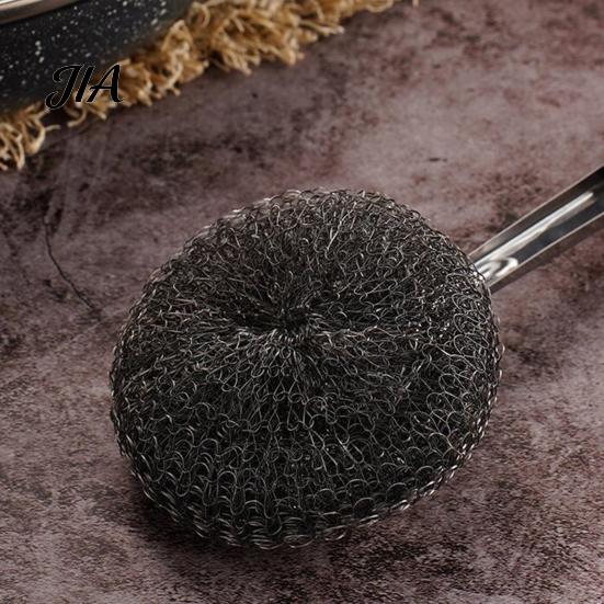 Non Scratch Wire Brush Stainless Steel Wool Scrubber with Long Handle, Deep Cleaning Heavy Kitchen Sink Duty Scrub Brush, Non-Scratch Pot Scouring