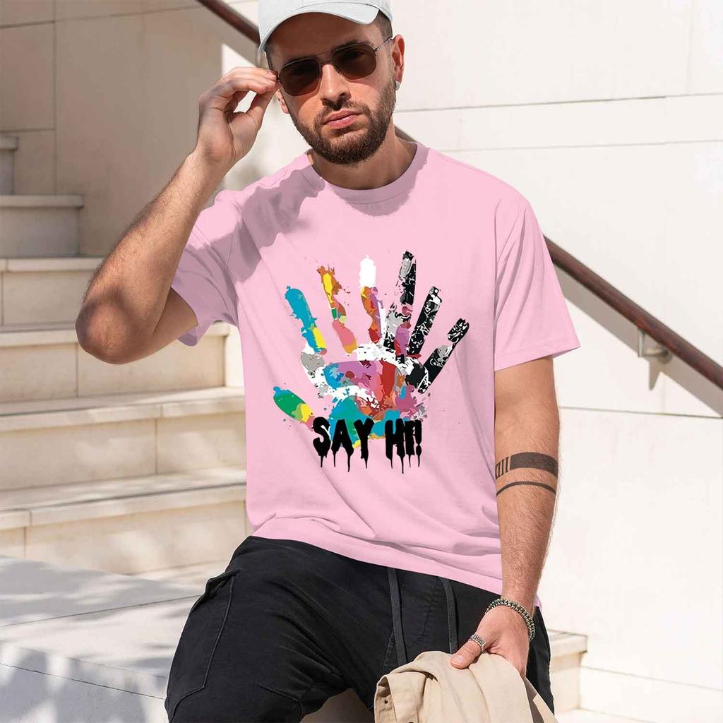 2026 New Model Unisexs Summer 100 Cotton Fashionable Casual Sports Loose Large Size Color Handprint Round Neck Short Sleeve Tshir