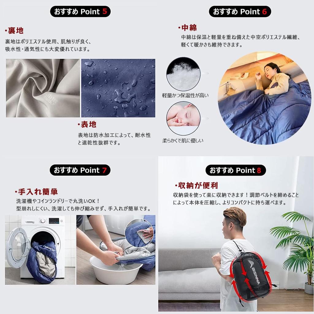 BISINNA Wide Sleeping Bag 100cm Width Envelope Type 2.5kg Washable Navy Blue