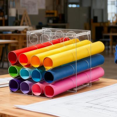 Craft Paper Roll Rack 2 Pieces Transparent Acrylic Stand 16-Hole Craft Paper Roll Holder For Organization Desktop Art Studio