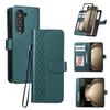For Samsung Galaxy Z Fold7 5G Case 3D Rhombus Grid Imprinted Wallet Leather Phone Cover with Lanyard