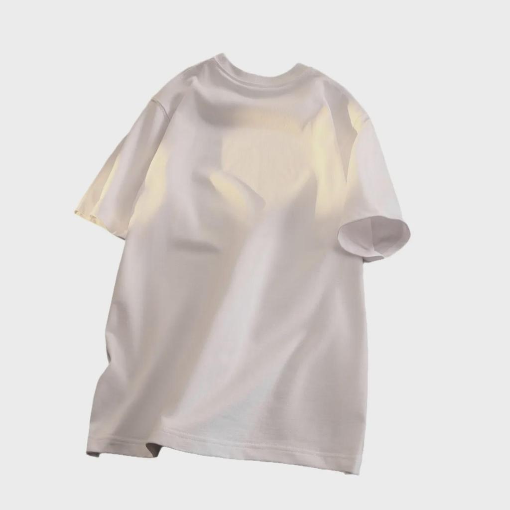 Unisex Japanese Retro Solid Color Round Neck T-Shirt, 300g Heavy Pure Cotton, Casual Short-Sleeve Design.