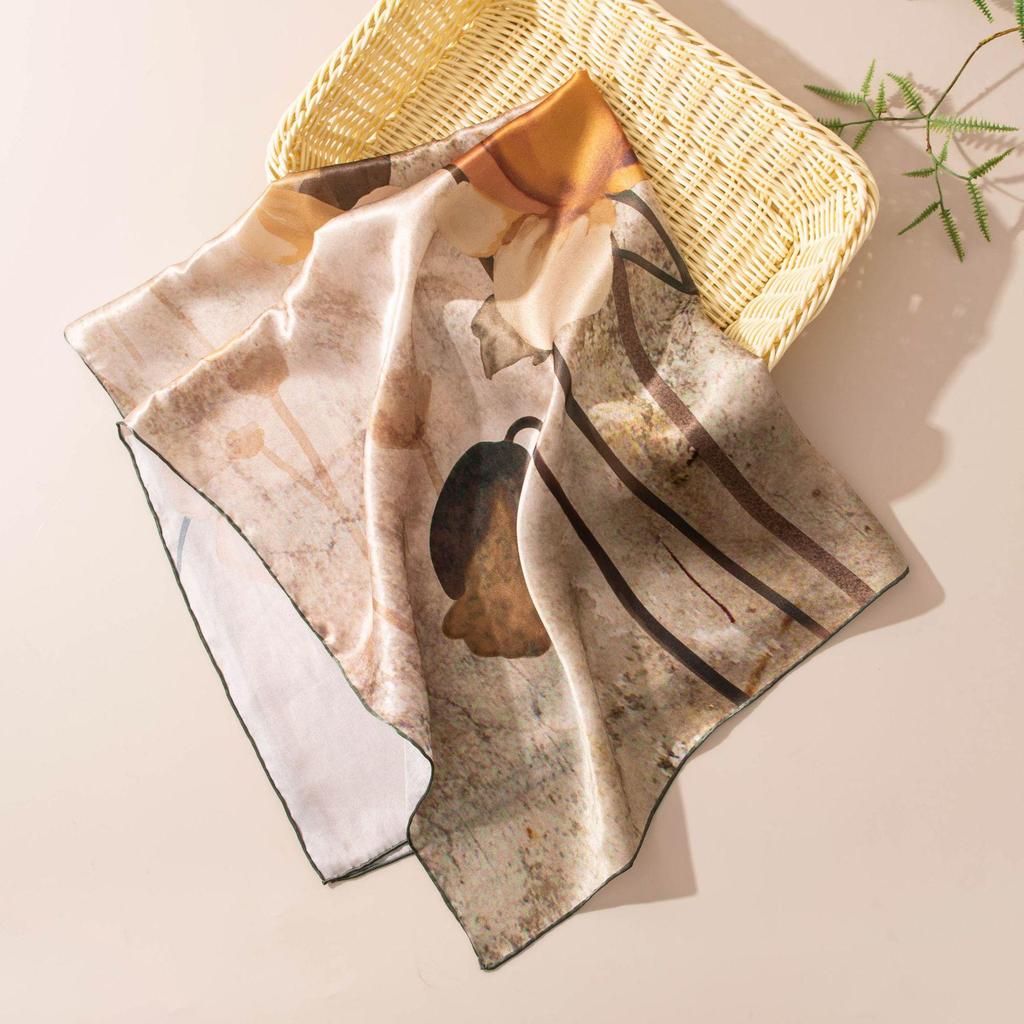 Korean Style Vibe 2026 Spring/Summer Mulberry Silk Scarf for Women - Versatile Print Neck Protector