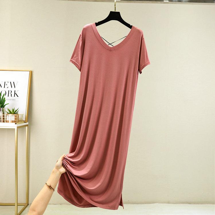 

Женское весенне-летнее платье с V-образным вырезом, из модала, с коротким рукавом, с открытой спиной, крест-накрест, длинное XL