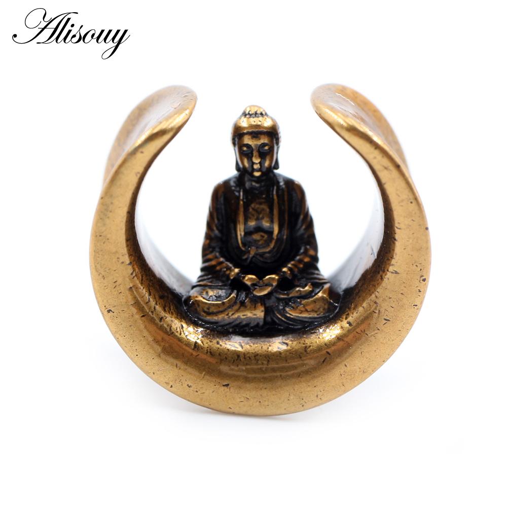 Alisouy 1st 8-25 mm Koppar Buddha Halvcirkel Sadel Öron Tunnel Pluggar Expander Bår Mätare Örhängen Piercing Body Smycken