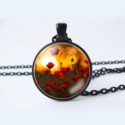 Flower Necklaces Rose Lotus Poppy Cherry Blossoms Sunflower Chains Necklace for Women Glass Cabochon Pendant Jewelry Lover Gift