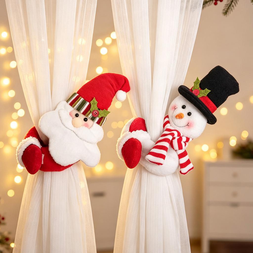 1PCS Christmas Curtain Clasp Santa Snowman Curtain Fixing Clasp Clips Window Decoration Scene Holiday Room Party Decoration