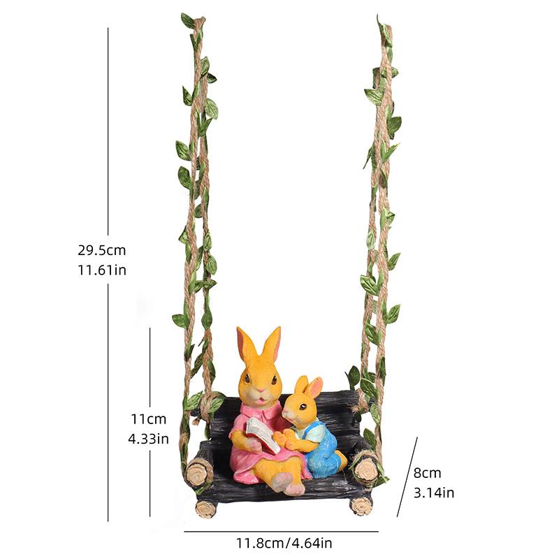 Cute Rabbit Statue - Swinging Rabbit Sculpture Resin Animal Figurine - Garden Decor Ornament for Lawn and Yard