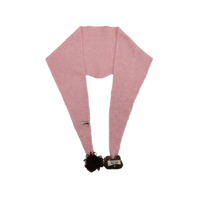 Atmosphere wool knitted cute doll triangle scarf shawl women's autumn and winter warm solid color scarf