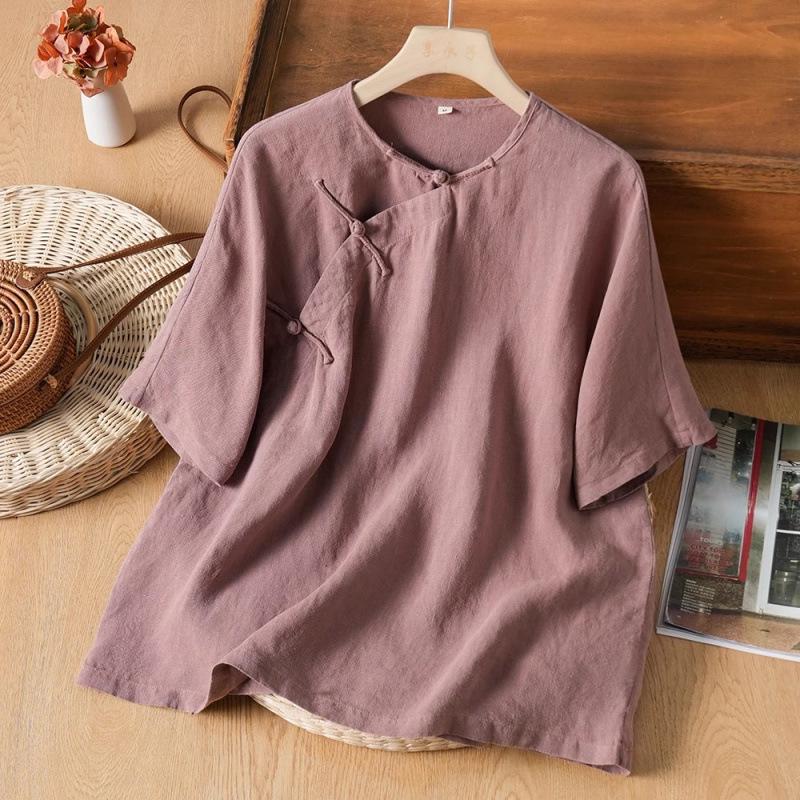 2026 Summer Women's Asymmetrical Cotton Linen Tea Ceremony Shirt