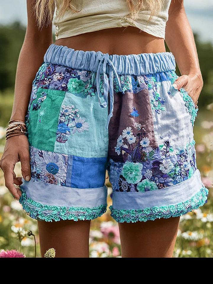 Pantaloncini Casual da Donna con Stampa Floreale Retrò Europei e Americani 2025